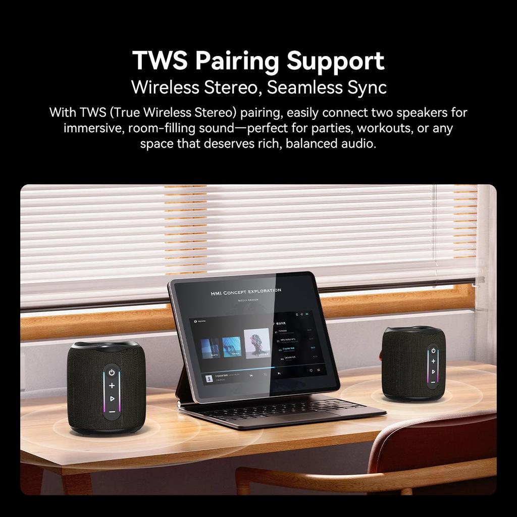 Blackview AuraBass 2 Bluetooth Speaker, 10W Loudness, IPX7 Waterproof, 7H Playtime, RGB Lights