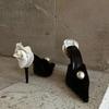 Black Satin High Heels Slippers New Spring and Summer Pearl High Heels Stiletto Heels Women's Stiletto Party White Rose Sandals