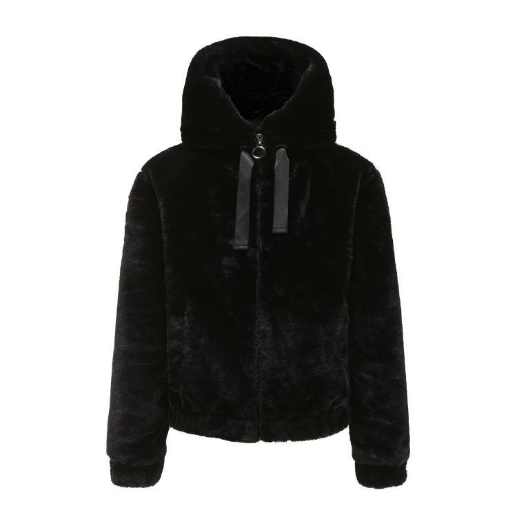 

Brown Black Hooded Jacket for Women Warm Wool-like Long Sleeve Coat Casual Stylish Outwear Autumn Winter Outdoor 3XL чорний