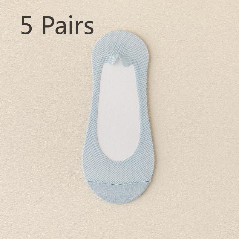 5 Pairs Boat Socks Women's Summer Thin Non-slip with Summer Single Shoe Ice Silk Shallow Mouth Invisible Socks