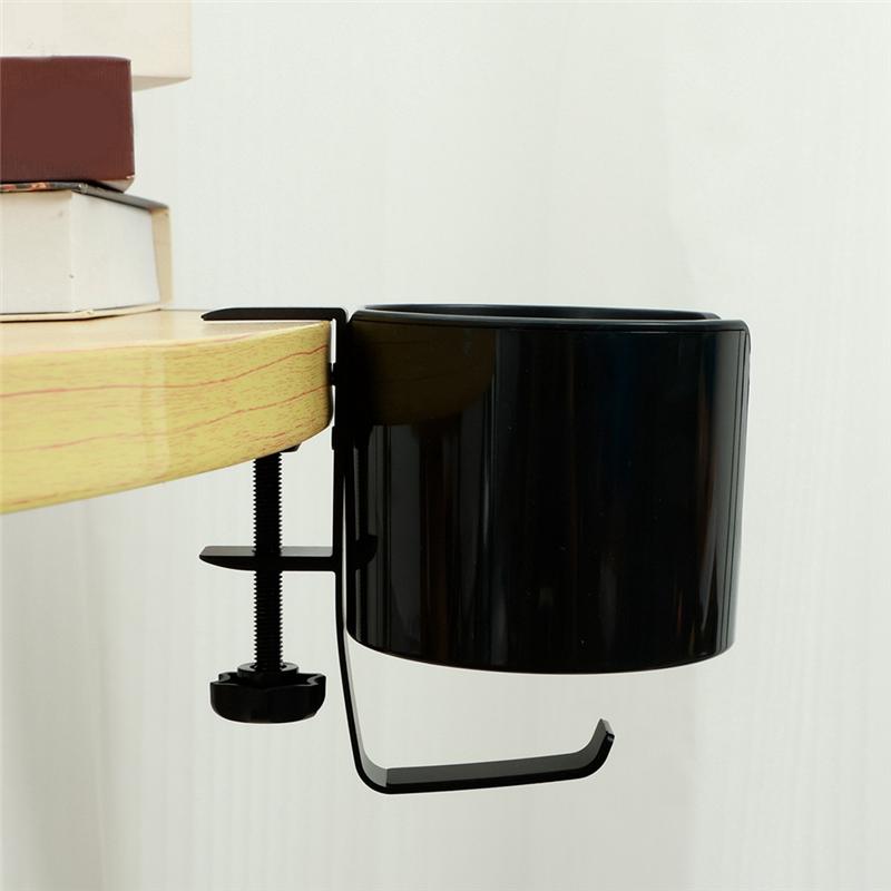AD23-Desk Cup Holder Table Universal Adjustable Pgraded Arm Clamp Nonslip Storage Rack Clip On Coffee Bottles With Hook