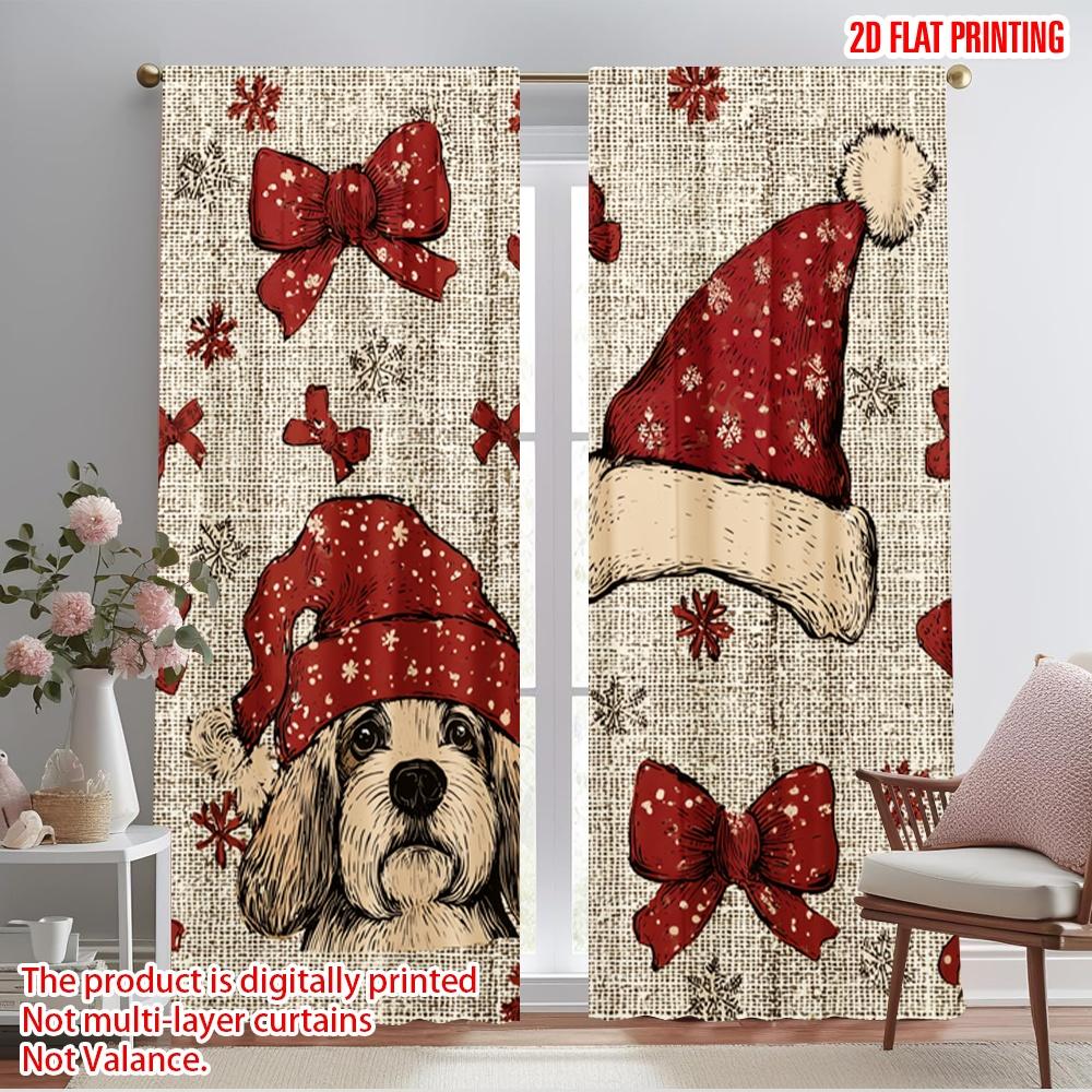 

2pcs,2D plane printing Curtain Fabric Santa Hat & Scarf Versatile Polyester (without rod) Decorations Outdoor for Various Room 52.50×116.00 CM 2pcs