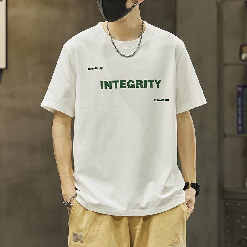 Men s Short Sleeve T-Shirt Summer Letter Print Casual Versatile Crew Neck Weight 200g S