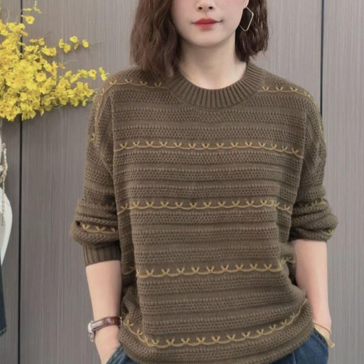 

Круглый вырез горловины корейской версии с базовой вязкой свитер для женщин осень свободный длинный рукав свитер XL