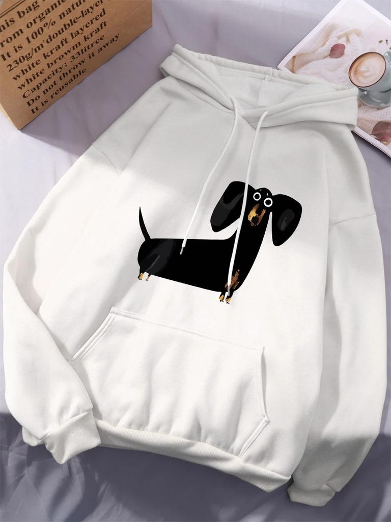 Funny Dachshund Dog Print Hoodie Women Winter Warm Hooded Casual Pocket Sweatshirt Comfortable Loose Woman Sportswear Trendy Top