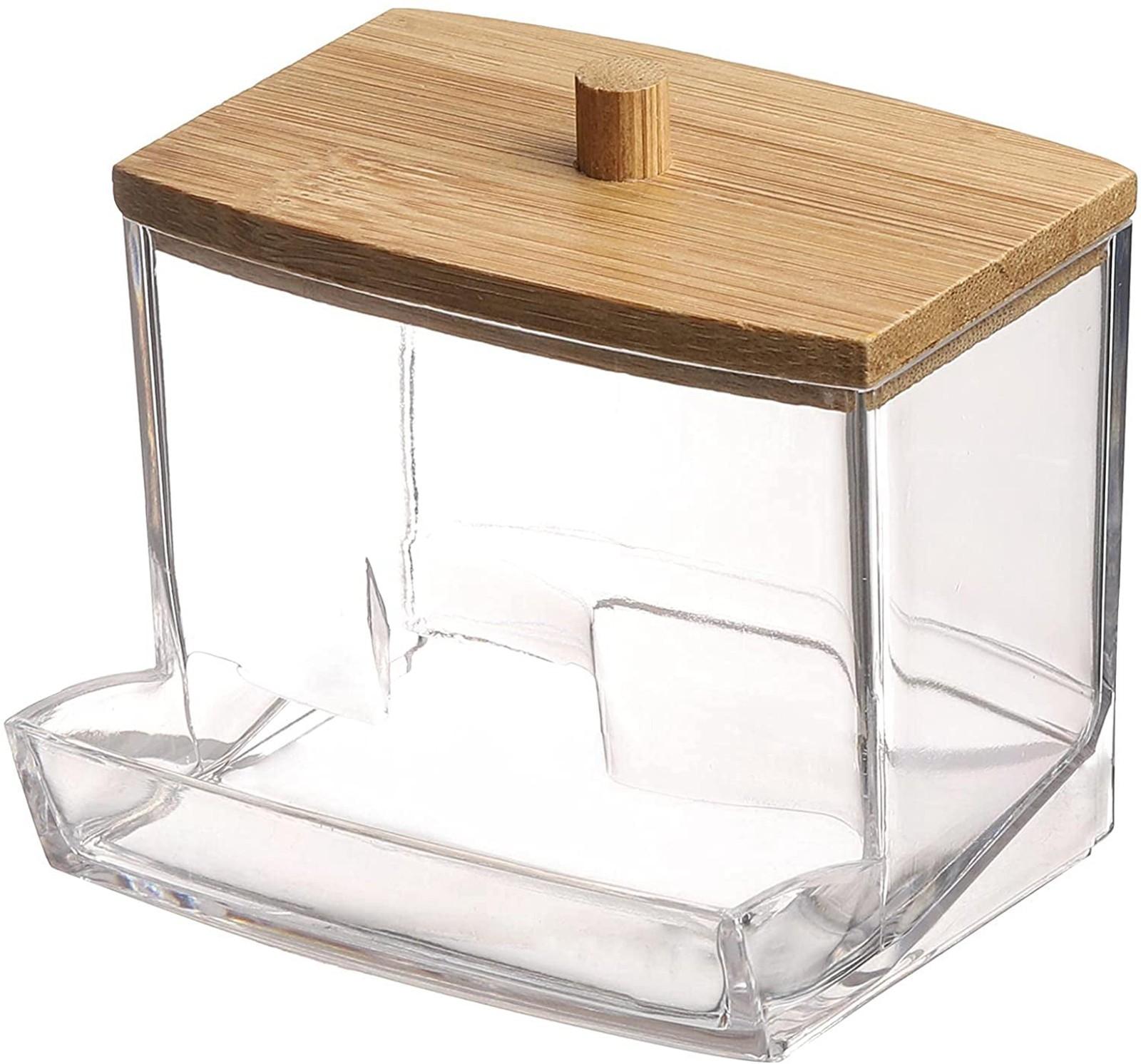 Plastic Cotton Swab Ball Holder Transparent Cosmetic Storage Box Bathroom Container Dispenser серебряный