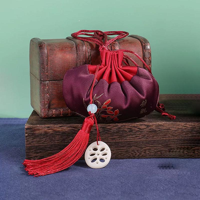Chinese Style Purse Pouch Drawstring Women Tassel Storage Bag Multi-Color Embroidery Cloth Jewelry Pouch For Wedding Guests