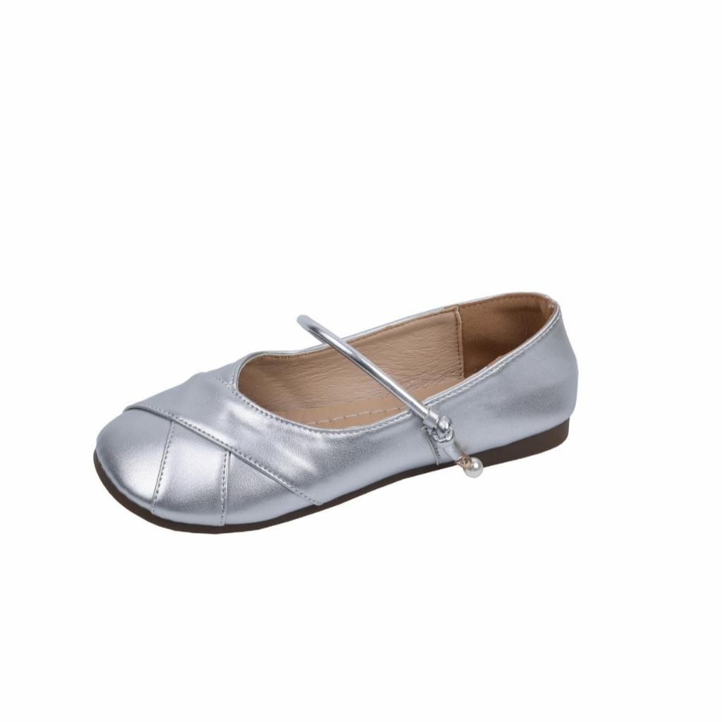 Shallow Doudou Single Shoes Women's 2025 Spring and Autumn New Skirt Soft Sole Pregnant Women Flat Mary Jane Shoes Silver