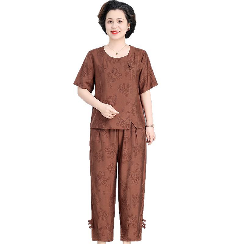 2023 Women's Summer Two-Piece Cotton Linen Set: Short Sleeve Cardigan & Loose Wrinkle-Resistant Plus Size Casual Outfit for Moms.