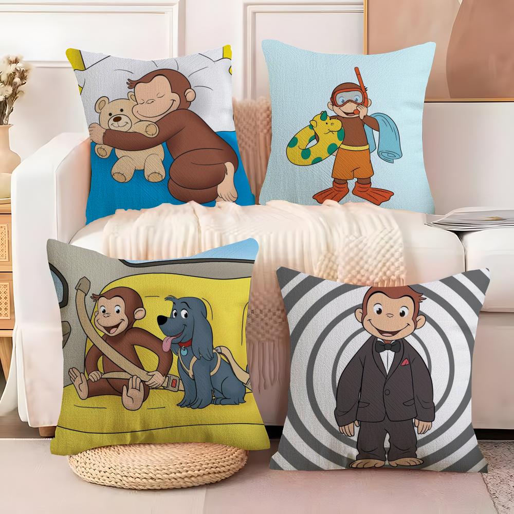 GeorgeThe Curious Monkey Cushion Cover Soft Plush Fabric DoubleSided Printed Sofa Cushion Cover for All Seasons Home Decor Gift