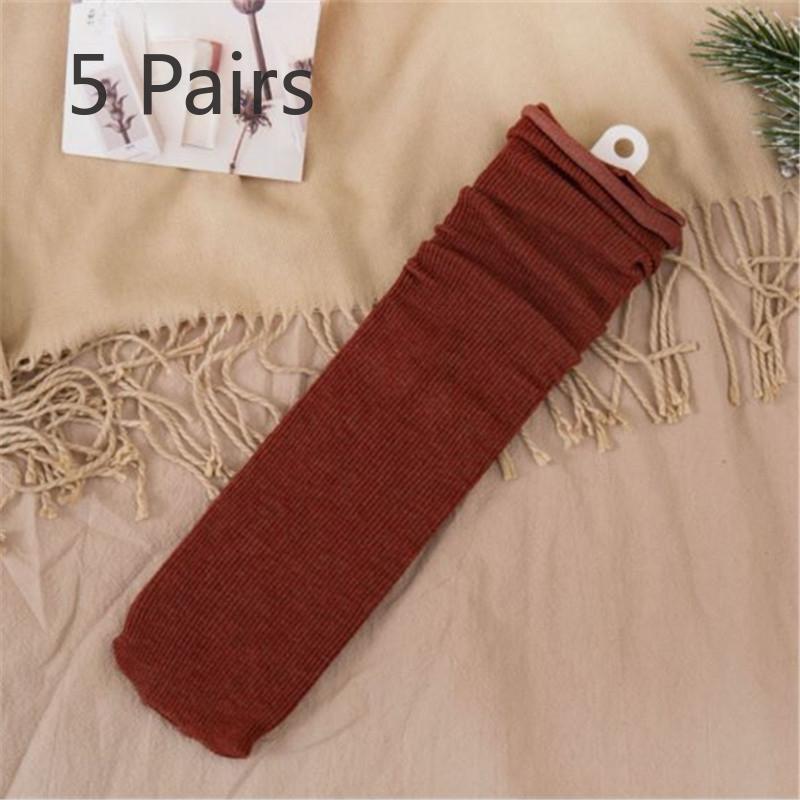 5 Pairs of Women's New Fall Vintage Stripes Solid Color Mid Tube Pile Socks