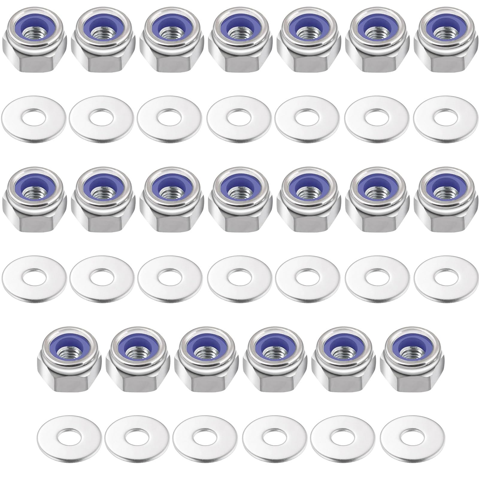 

KOYMING Hex Lock Nuts with M6 x 304 Stainless Nylon Lock Washers, 20-Piece Set, Anti-Loosening Nuts, Steel,