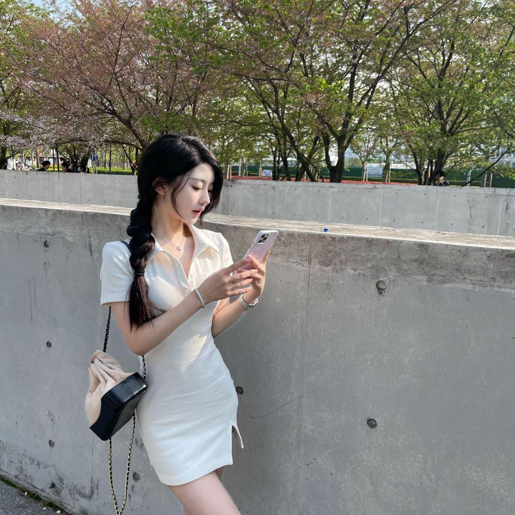 2022 Korean Slim Fit Polo Collar Bodycon Dress for Petite Sizes