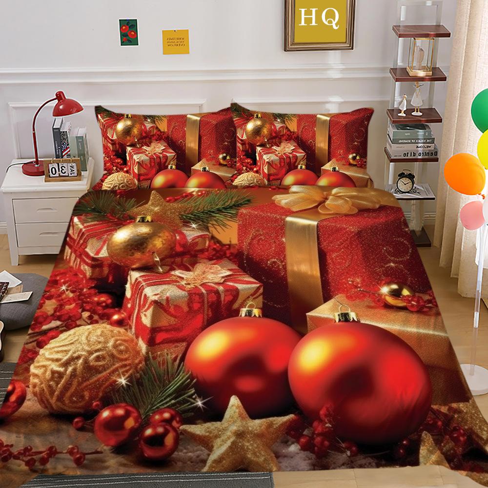Christmas Digital Printing 3D Printing Polyester Pillowcase Quilt Cover Two Or Three-Piece Set