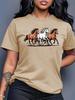 Womens Top Galloping Horses Side By Side Printed Tshirt Round Neck Casual Trendy Simple Womens Top Holiday Gift