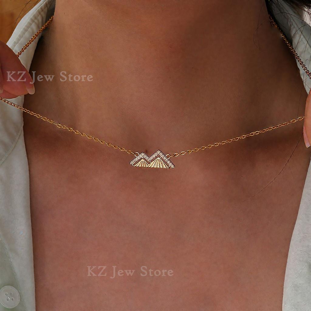 Stylish Mountain Necklace With Zircon For Women Gold Color Charm Elegant Nameplate Geometric Pendant Necklaces Wedding Jewelry