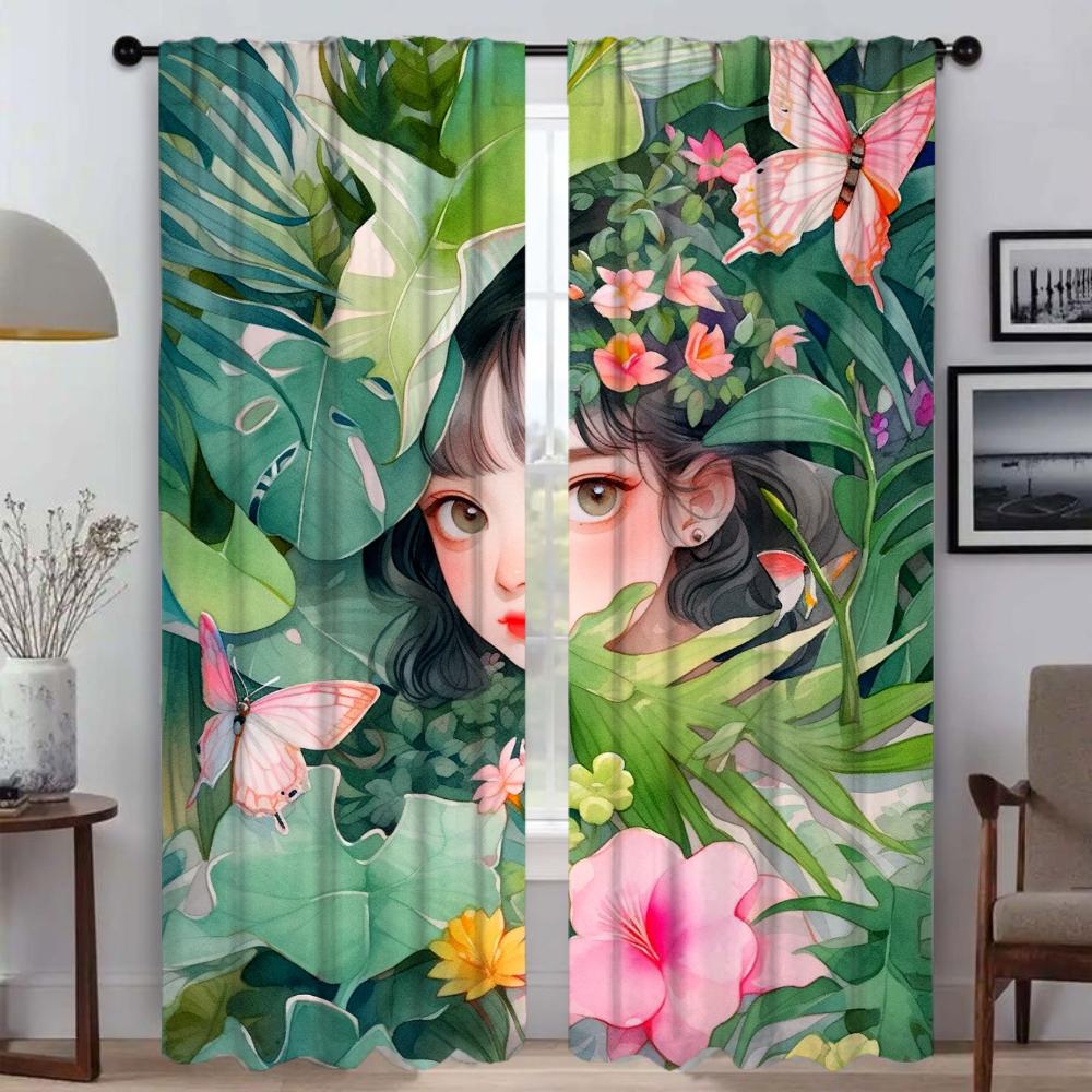 Tropical Plant Home Interior Curtains for Living Room Blackout Curtain Halloween Decoration Shades Tulle for Bedroom Partition