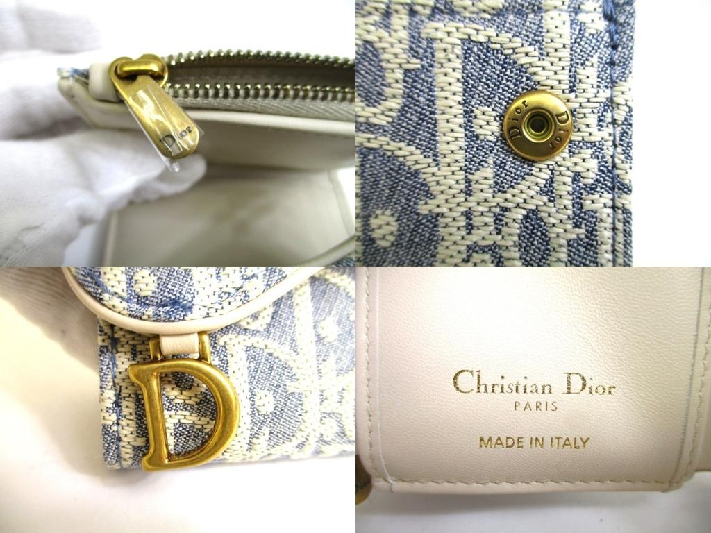 Authentic Christian Dior Cannage Light Blue Trifold Saddle Lotus Wallet #a841  Refurbished