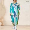 Women Plus Size Printed Nurse Scrub Set V Neck Long Sleeve Top With Pockets Long Pants Two Piece