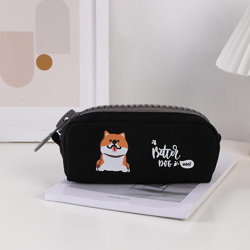 Canvas Pencil Case For Students Large Capacity Zipper Storage Bag For Girls