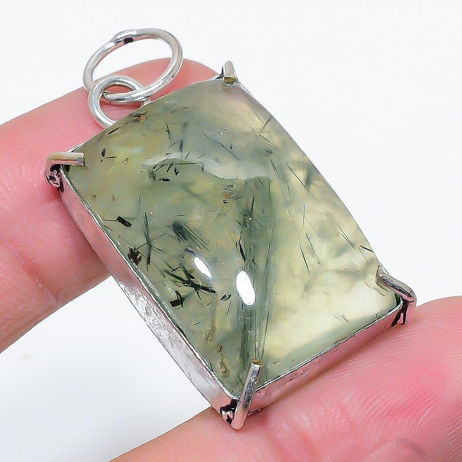 

Natural Prehnite Gemstone Handmade 925 Sterling Silver Pendant 1.89 U4c44