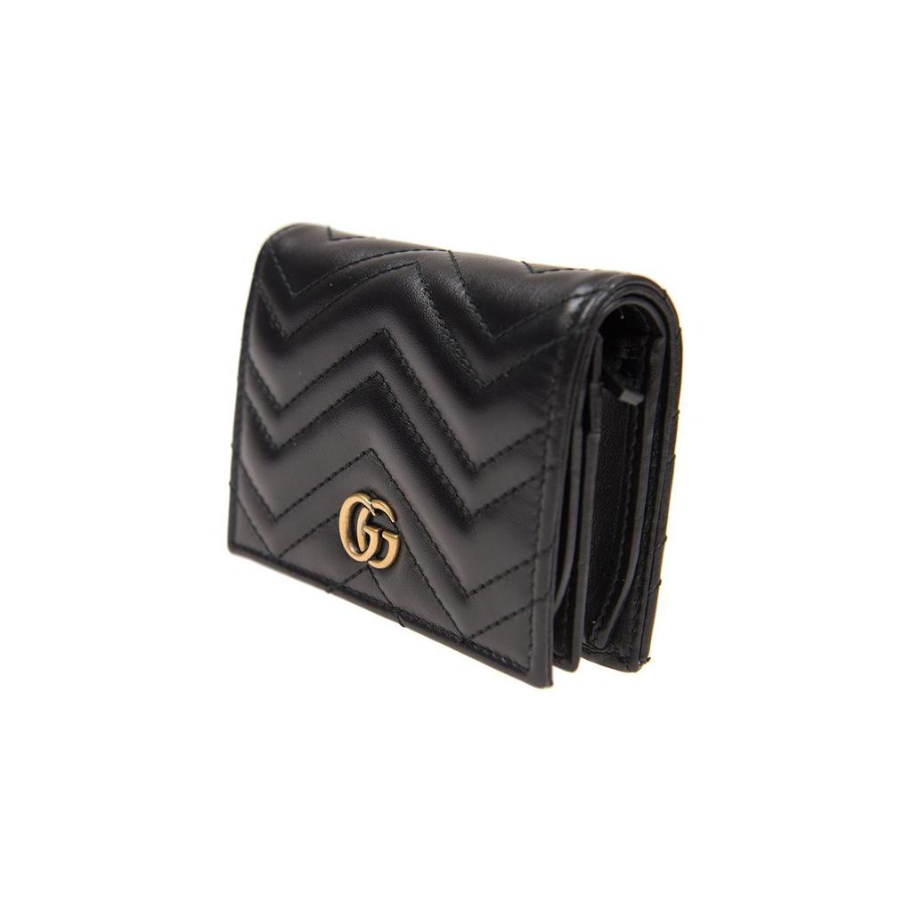 Gucci GG Marmont Logo Zip Double Fold Quilted Leather Wallet Coin Purse Card Holder Women wallet Black 466492-DTD1T-1000