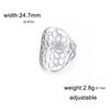 Cazador Hollow Flower of Life Women's Rings Adjustable Stainless Steel Open Rings Wedding Anniversary Jewelry Mother Day Gift