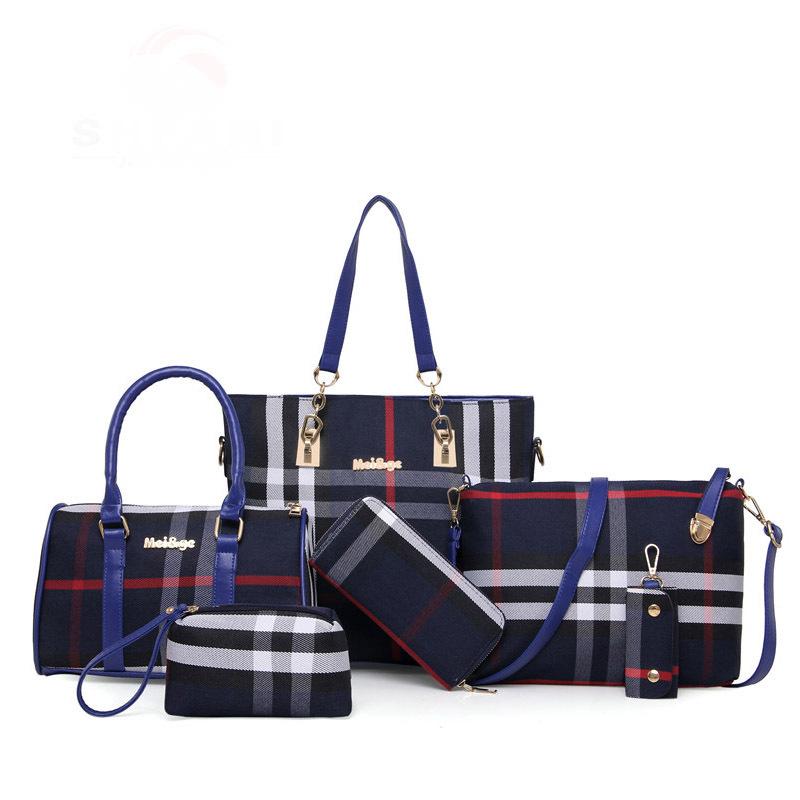 Karierte Leinwand Schwiegermuttertasche Sechs-teiliges Set Hand-Schultertasche Damen-Tasche