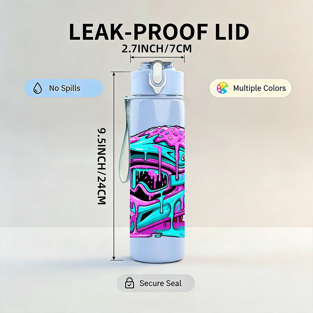 1PC Color Racing Helmet Splash Art 750ml Color Plastic Water Bottle Leakproof Flip Straw Lid For Sports Office Home Use