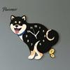 Easy Setup Wall Clock Pooping Dog Clock, Wooden with Swinging Pendulum, Silent Non Ticking Pet Lover for Living Room Home Office, Gift