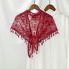 Lace Veils Muslim Head Women Tassel Triangle Scarf for Church Prayer Shawl Embroidered Floral Veils Wedding Triangular Headscarf