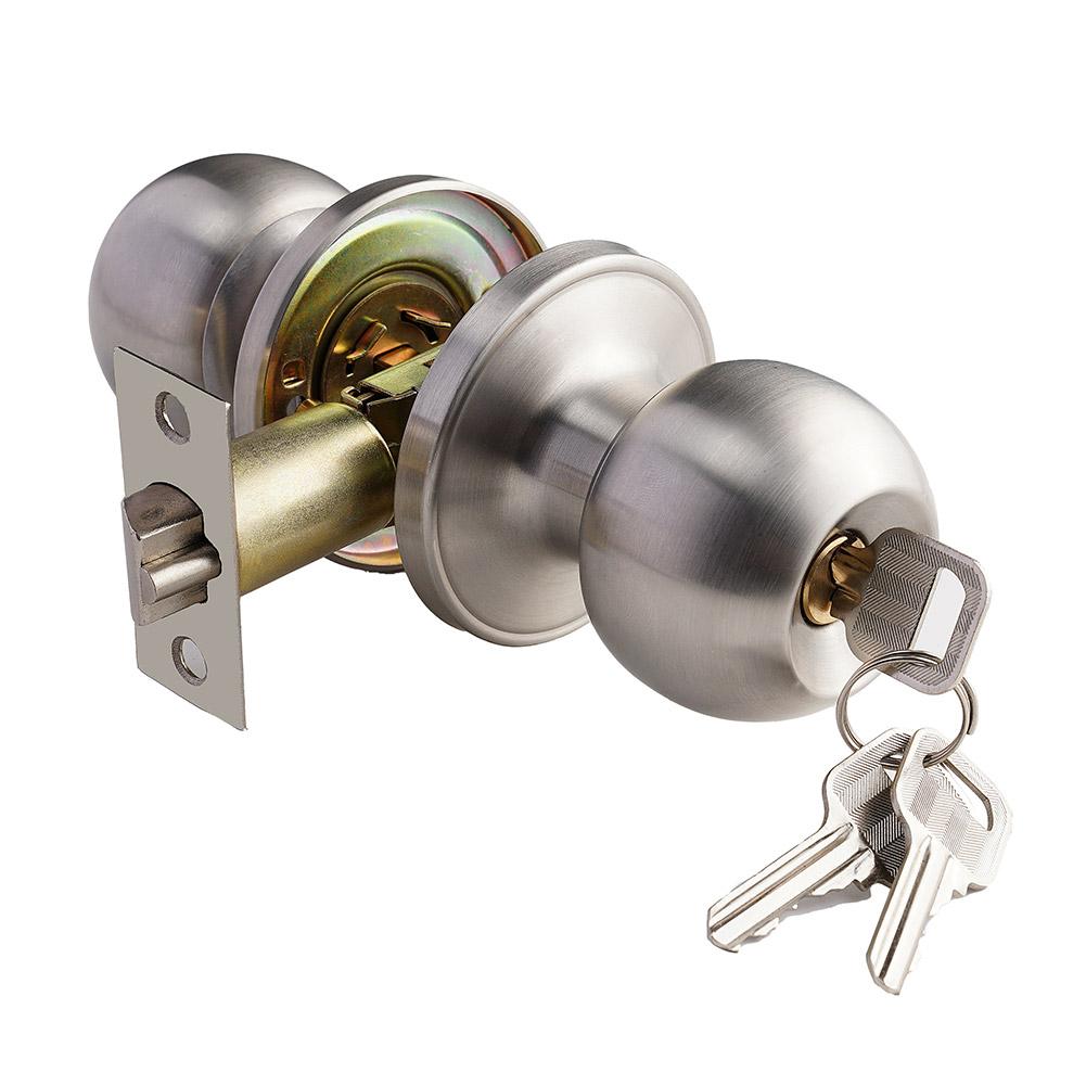 ידית דלת מנעול כדורי עם שלושה מוטות כניסה עם מפתח מעבר כדורית סטנדרטית עם כניסה ניקל עם מפתח ידית סאטן W2H9