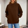 Women's Fashionable Casual Solid Color Round Neck Long Sleeved Pocket Sports Casual Pullover Sweatshirt Top