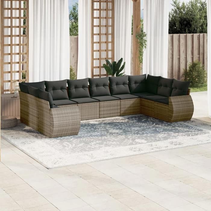 VidaXL Salon de Jardin avec Coussins 10 pcs, Canapés de Terrasse, Ensemble de Meubles de Patio, Mobilier d'Extérieur, Gris 3254207