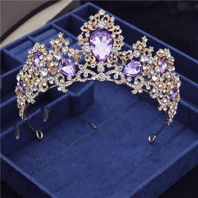 Barokk Nydelig Crystal Brude Tiaraer Dronning Krone Hodeplagg Prinsesse Brud Diadem Ball Bryllup Hår Smykker konkurranse