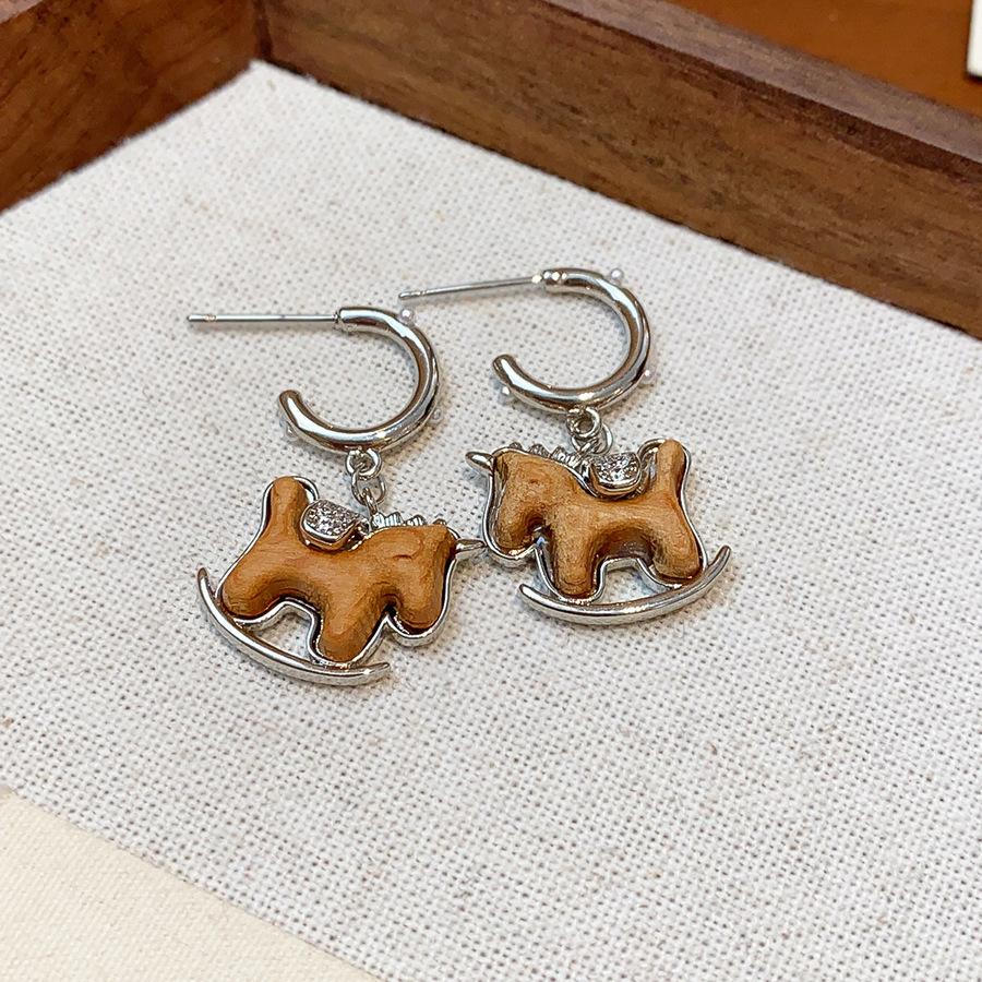 New Chinese Style Simple Natal Year Zircon Pony Earrings Earrings Fashionable and Exquisite Versatile Earrings Women