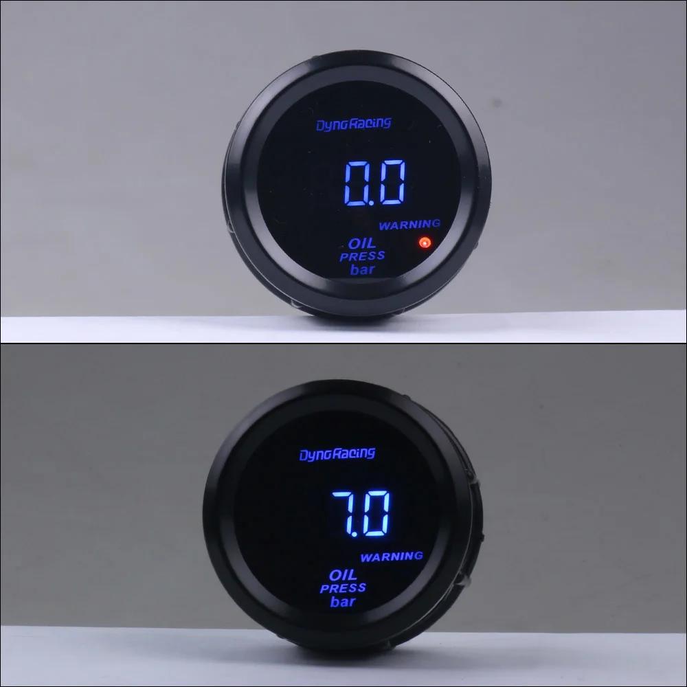 2' 52MM Digital Oil Pressure Gauge 0-7bar Dynoracing Oil Press Gauge Blue LED with Sensor Car Meter
