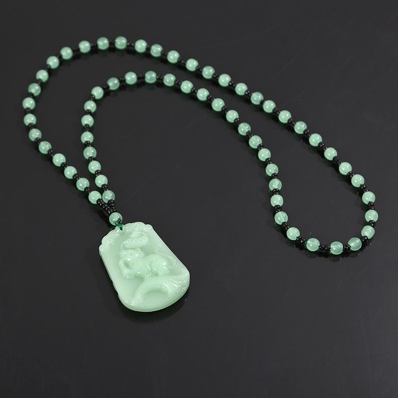 Light Green Imitation Hetian Jade Zodiac Pendant Necklace