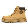 Yellow Leather Ins-Style High-Top Martin Boots for Men & Couples, Velvet-Lined, Perfect for Autumn and Winter.