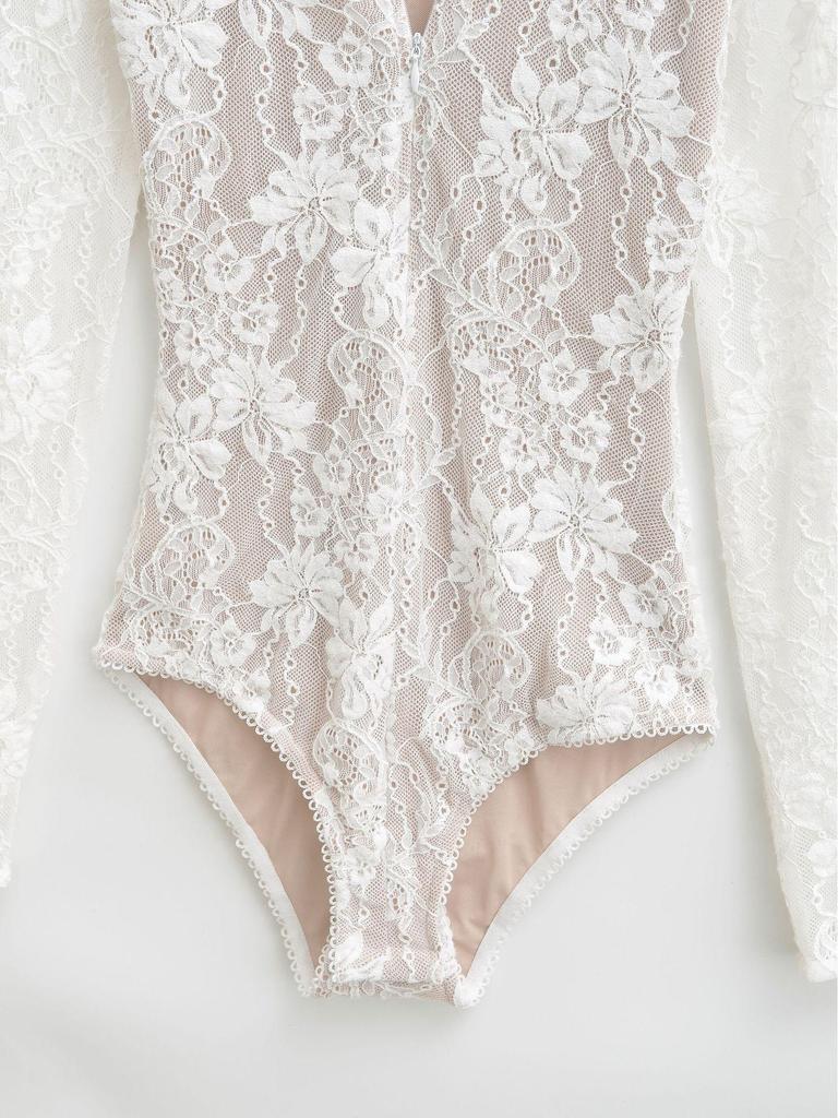 Elegantní krajkový body 2026 se zipem a výstřihem do V - Stylový, zeštíhlující top s dlouhým rukávem