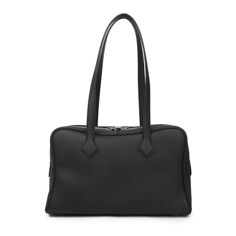 Victoria Luxury Cowhide Leather Boston Tote - Women s Single Shoulder Bag