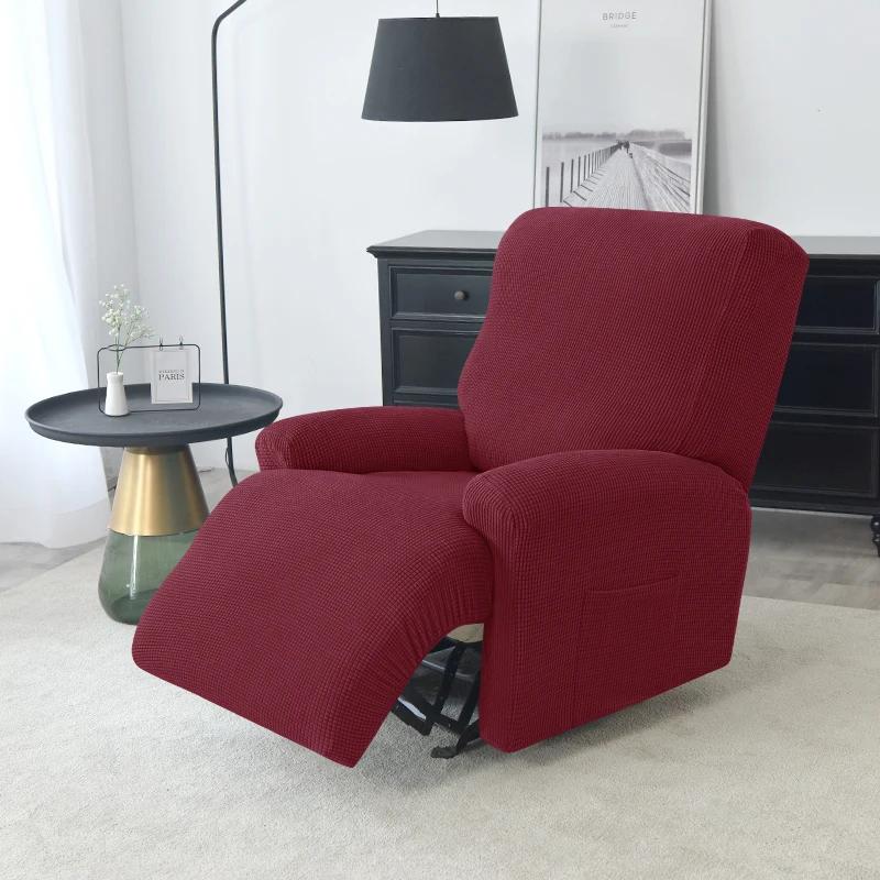 Solid Color Recliner Chair Cover Polar Fleece Non-Slip Single Sofa Covers for Living Room Lazy Boy Relax Armchair Slipcover