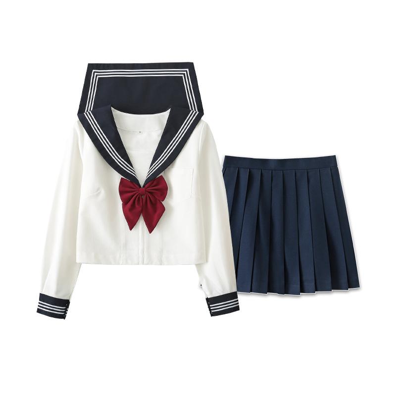 Japanese Jk Uniform Basic Suit Spring and Summer College Style Student School Uniform Female Sailor Suit Pleated Skirt Long Sleeve + Short Skirt Suit