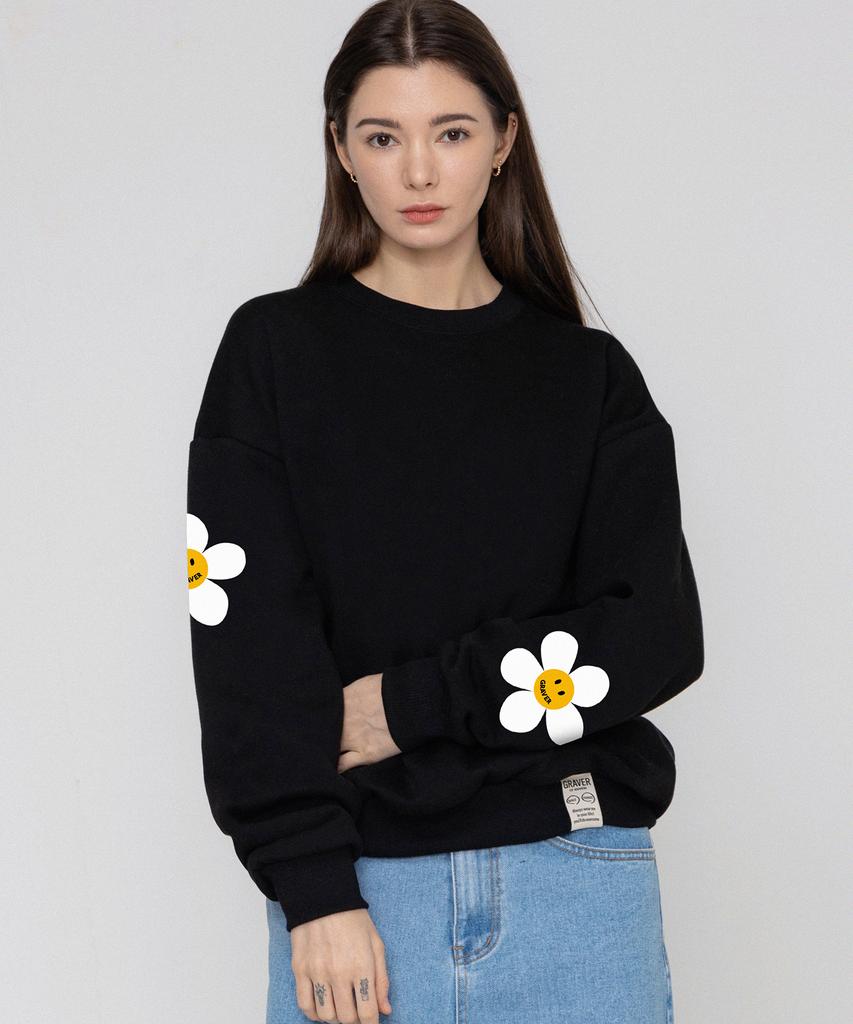 GRAVER [Unisex] Multi Flower Dot Smile Sweatshirt_Black