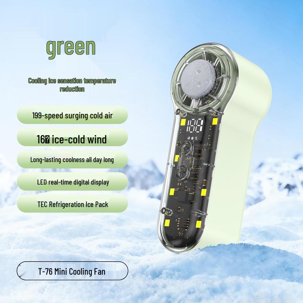 T76 Turbo Handheld Fan: USB Rechargeable, 199 Speeds, Portable Cooling with Ice Pack