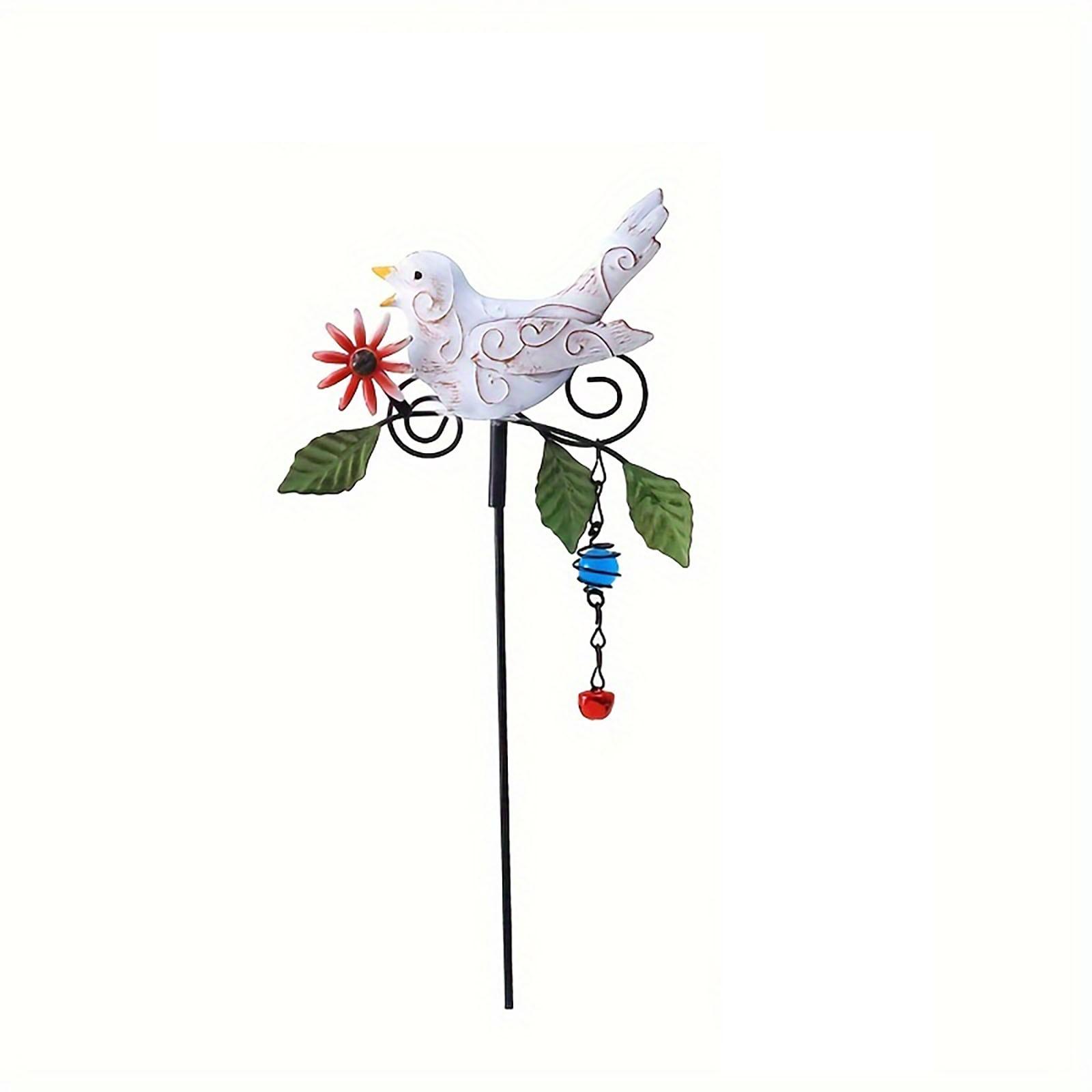 

Outdoor Metal Bird Garden Stake Metal Bird Wind Chime Garden Decoration білий