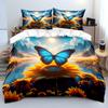 Blue Butterfly Resting On Sunflower Print Soft Comfortable Duvet Cover Bedding Set Included 1*Duvet Cover 2*Pillowcases