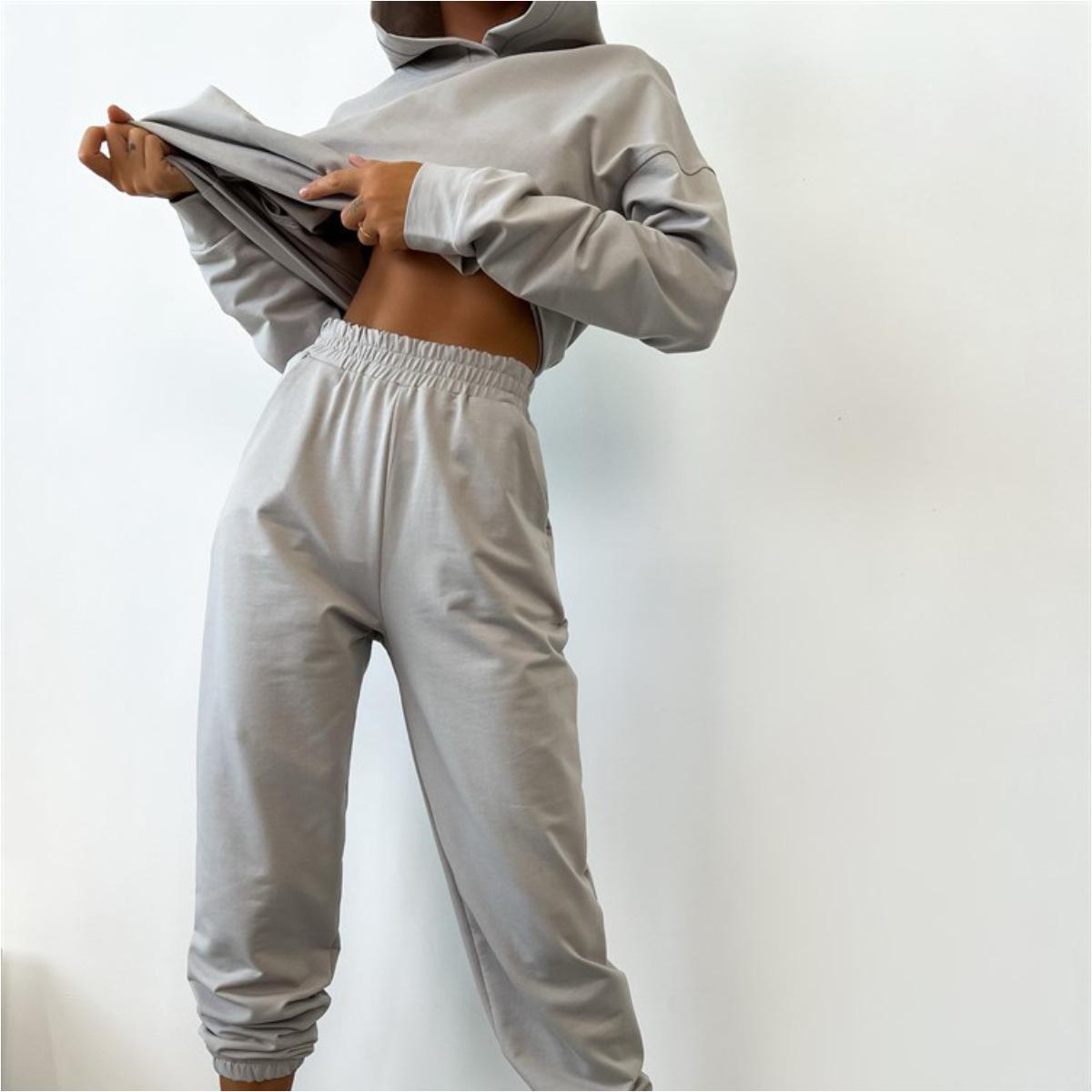 

Жіночий однотонний костюм з капюшоном і капюшоном з довгим рукавом, осінньо-зимовий вільний топ, широкі штани XL сірий колір