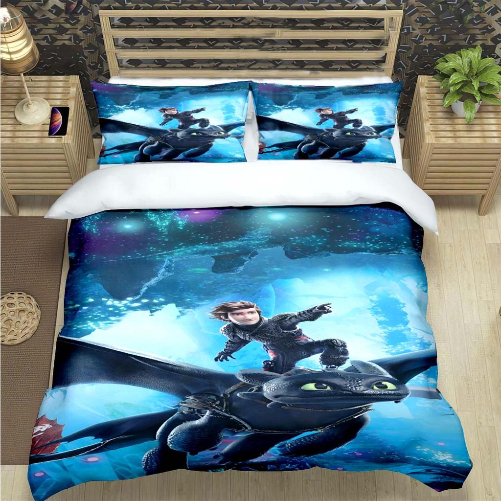 Fashion 3D Movie Cute Roles Dragon Print Bedding Set Duvet Cover Comforter Bed  Youth Kids Girl Boys Luxury Birthday Gift