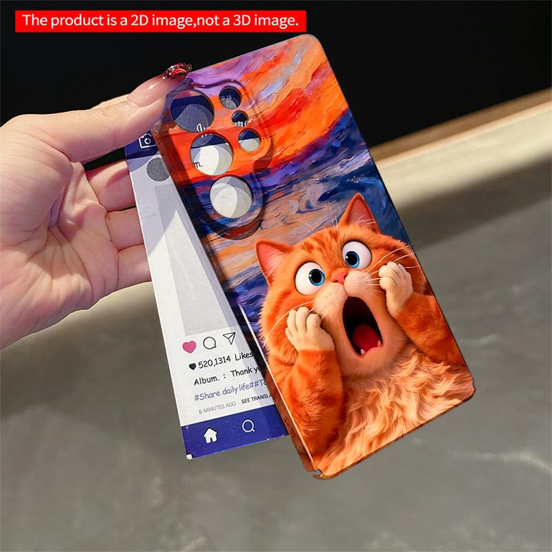 2DFlat Samsung phone case Surprised Orange Cat Against Swirling Sky Applicable to Galaxy S22 S23 S24 S25ULTRA S26 A12 A13 A14 A15 A16